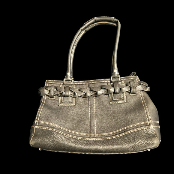 Coach Legacy Leather Satchel Tote F13084 Black Braided Handle Silver Hardware - Picture 2 of 13